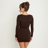 Solid Color Long Sleeve Ruched Mini Dress GSZM-C26DS319