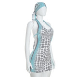 U Neck Sleeveless Print MIni Dress(With Headscarf) GSZM-C26DS267