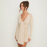 Solid Color Long Sleeve Ruched Mini Dress GSZM-C26DS319