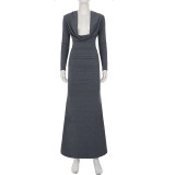 Deep V Neck Long Sleeve Maxi Dress GPKJ-MR51011