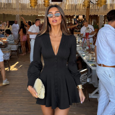 Deep V Neck Long Sleeve Mini Dress GPKJ-MR49373