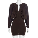 Long Sleeve Zipper Solid Color Mini Dress GSZM-C26DS314