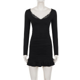 V Neck Lace Patchwork Mini Dress GPKJ-MR51131
