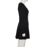 Deep V Neck Long Sleeve Mini Dress GPKJ-MR49373