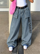 Plus Size Letter Embroidery Loose Jeans GYLN-0064