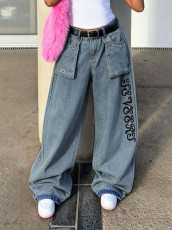 Plus Size Letter Embroidery Loose Jeans GYLN-0064