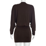Long Sleeve Zipper Solid Color Mini Dress GSZM-C26DS314
