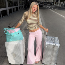 Stripe Half Sleeve Top Casual Pants 2 Piece Set GPKJ-MR50946