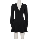 Deep V Neck Long Sleeve Mini Dress GPKJ-MR49373
