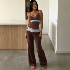 Lace Patchwork Sport Sling Two Piece Pants Set GPKJ-MR51000