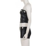 PU Leather Wrap Chest Top Two Piece Short Set GPKJ-MR48138