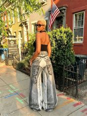 Plus Size Chain Letter Print Straight Jeans GYLN-3306