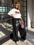 Plus Size Letter Print Washed Jeans GYLN-0884