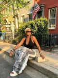 Plus Size Chain Letter Print Straight Jeans GYLN-3306