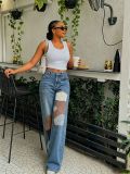 Plus Size Patchwork Print Straight Jeans GYLN-3810