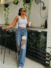 Plus Size Patchwork Print Straight Jeans GYLN-3810