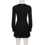 Deep V Neck Long Sleeve Mini Dress GPKJ-MR49373