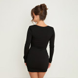 Solid Color Long Sleeve Ruched Mini Dress GSZM-C26DS319