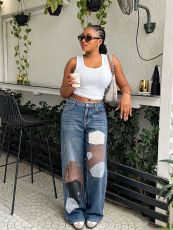 Plus Size Patchwork Print Straight Jeans GYLN-3810