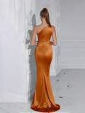Single Shoulder Slash Neck Split Maxi Dress BMF-898