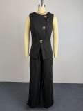Sleeveless Solid Color Vest Two Piece Pants Set GCNE-73479