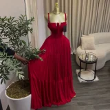 Solid Color Pleated Sling Maxi Dress GCNE-75478