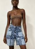Washed Patchwork Denim Shorts YRST-T26-52