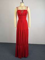 Solid Color Pleated Sling Maxi Dress GCNE-75478