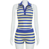 Contrast Color Stripe Two Piece Shorts Set MXBF-D26ST265