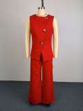 Sleeveless Solid Color Vest Two Piece Pants Set GCNE-73479