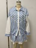 Contrast Color Stripe Shirt Two Piece Short Set LSD-3013