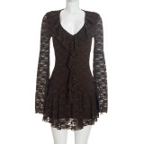 Solid Color Lace Ruffles Mini Dress GSZM-D26DS266