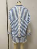 Contrast Color Stripe Shirt Two Piece Short Set LSD-3013