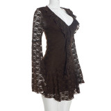 Solid Color Lace Ruffles Mini Dress GSZM-D26DS266