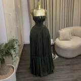 Solid Color Pleated Sling Maxi Dress GCNE-75478