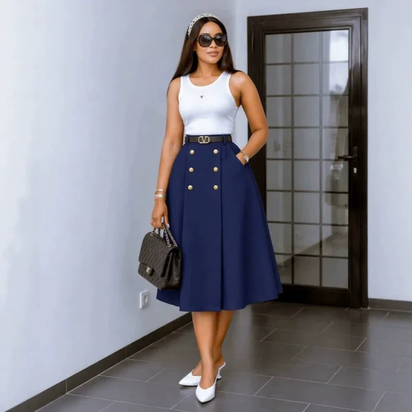 Solid Color Double-breasted Long Skirts GCNE-75374