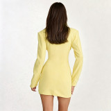 Solid Color Long Sleeve V Neck Mini Dress GSBW-C26DS308