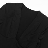 Solid Color Long Sleeve V Neck Mini Dress GSBW-C26DS308