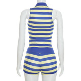 Contrast Color Stripe Two Piece Shorts Set MXBF-D26ST265