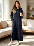 Plus Size Solid Color Fleece Hooded Loose Long Dress SSNF-250904