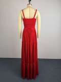 Solid Color Pleated Sling Maxi Dress GCNE-75478