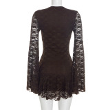 Solid Color Lace Ruffles Mini Dress GSZM-D26DS266