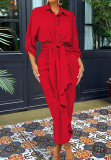 Lapel Tie Up Irregular Midi Dress OMY-11065