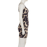 Leopard Print V Neck Sling Mini Dress GPKJ-MR51391