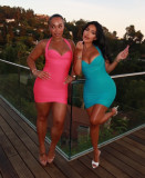 Solid Color V Neck Sling Mini Dress GKYS-3045