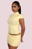 Solid Color Short Sleeve Two Piece Skirts Set GFCF-1491