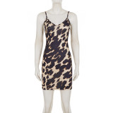 Leopard Print V Neck Sling Mini Dress GPKJ-MR51391