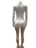 Deep V Tight Long Sleeve Two Piece Skirts Set  GFCF-1508