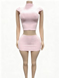 Solid Color Short Sleeve Two Piece Skirts Set GFCF-1491