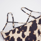 Leopard Print V Neck Sling Mini Dress GPKJ-MR51391